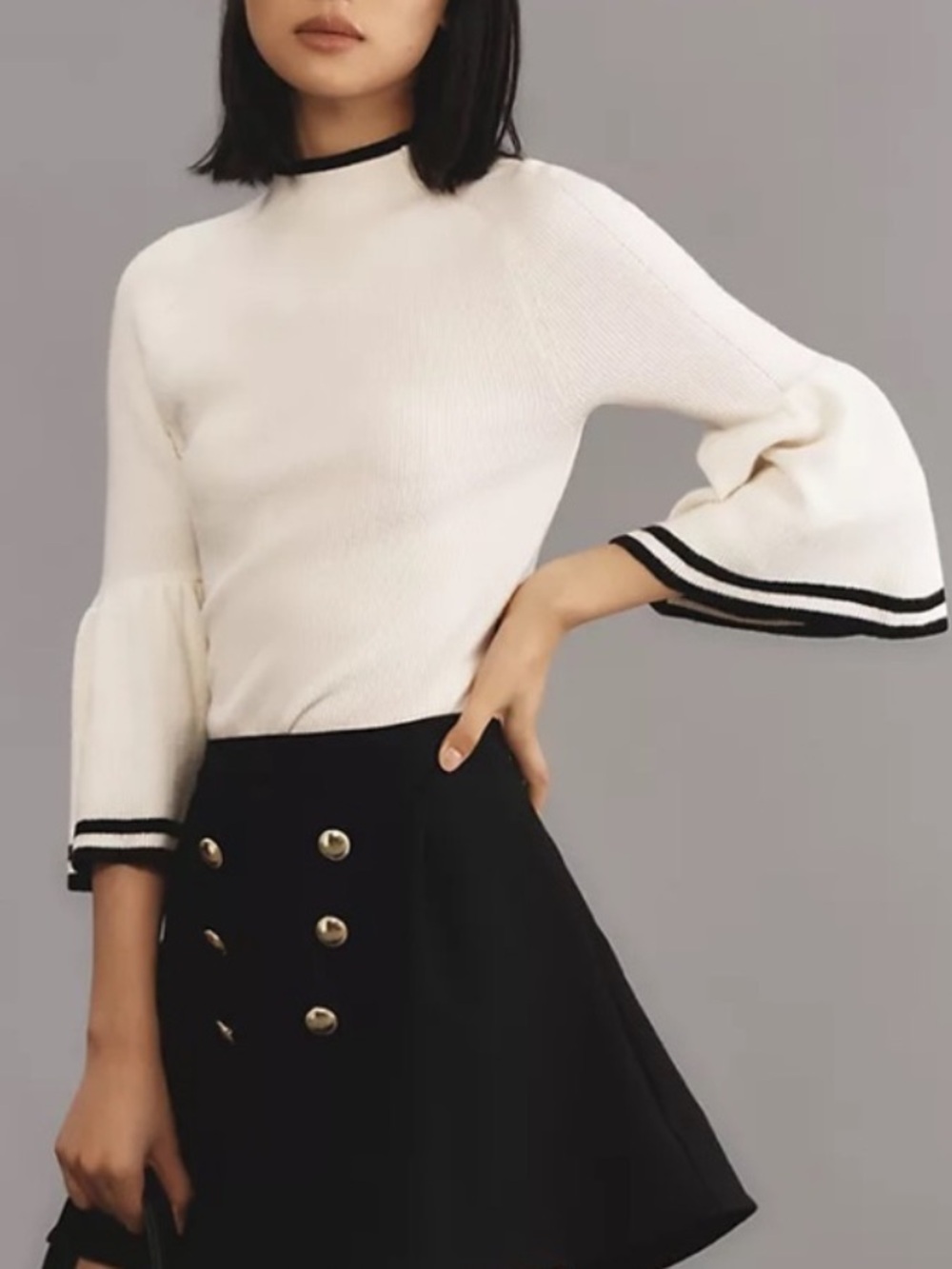 Maeve Anthropologie Modern Flute Ivory Black Trim Sweater size S
